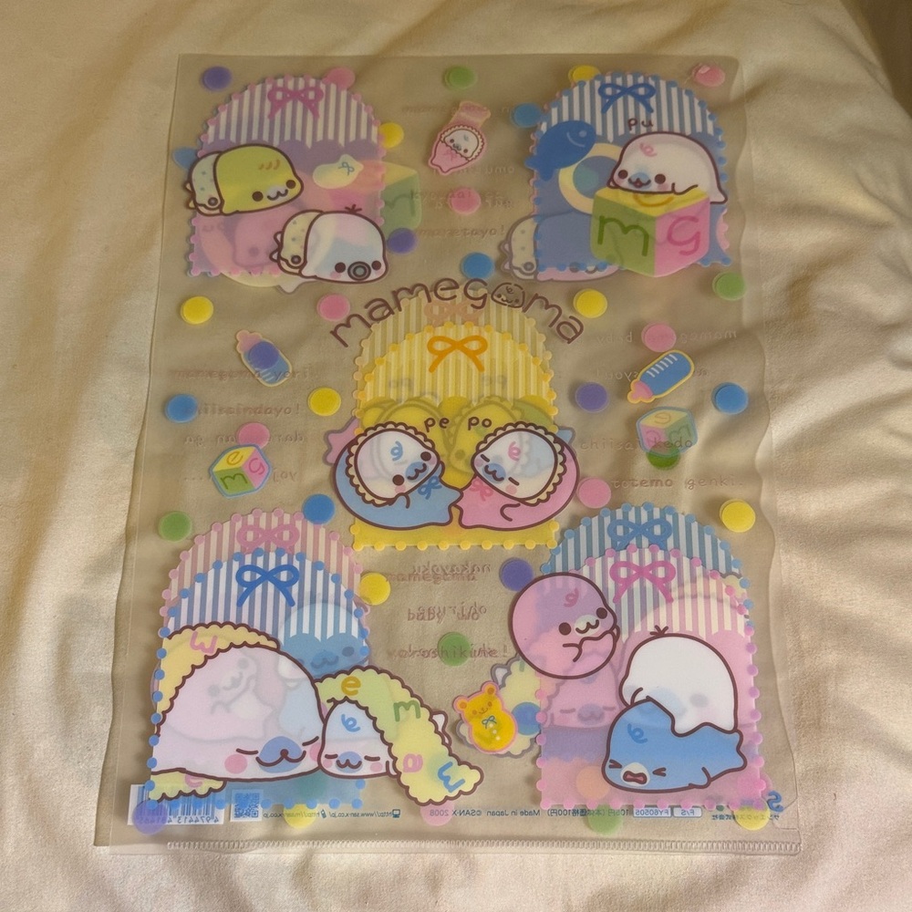 Mamegoma Pastel Clear Folder – Cute Blue & Pink Seal Design